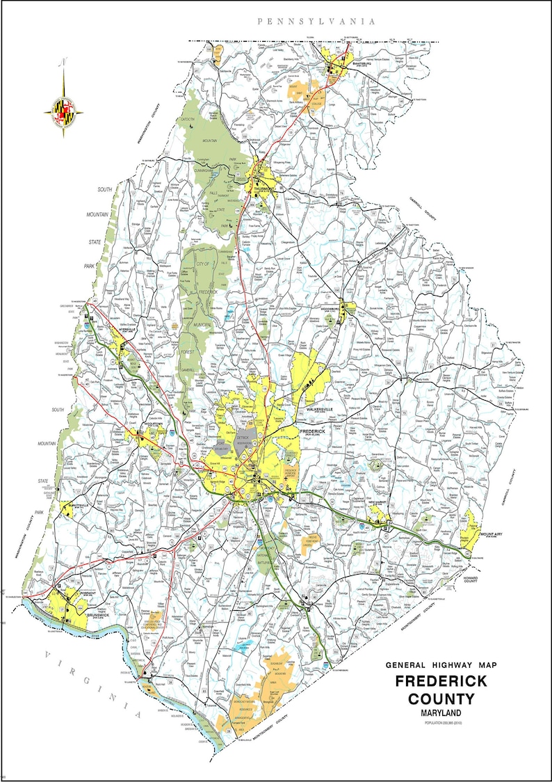 Frederick County Highway Map 2013 Maryland Area USA Birds Eye Etsy