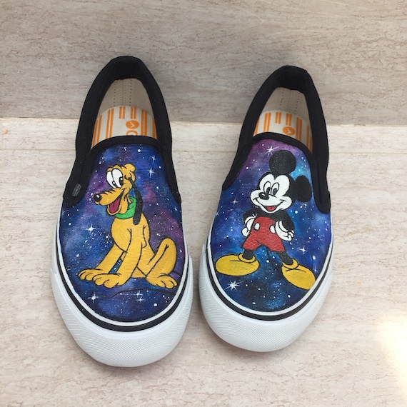 Micky and Pluto painted shoes,Disney shoes,Micky mouse,Galaxy Vans,Custom  disney Vans,Pluto Mickey Vans,Disney trip shoes,Cute shoes