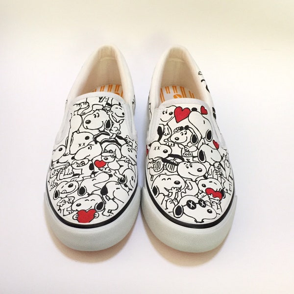 Snoopy inspired hand painted shoes,local brand shoes,Custom Hand Painted,Slip on,Unisex slip on,Gift for boy girl friends,Handpaintchicshoes