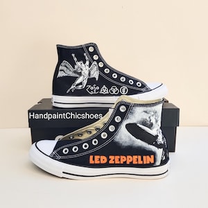 Hand painted Led Zeppelin high top Converse,Led Zeppelin Converse,Custom black Converse,Rock band shoes,Rock band gifts