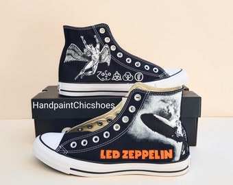 Hand painted Led Zeppelin high top Converse,Led Zeppelin Converse,Custom black Converse,Rock band shoes,Rock band gifts