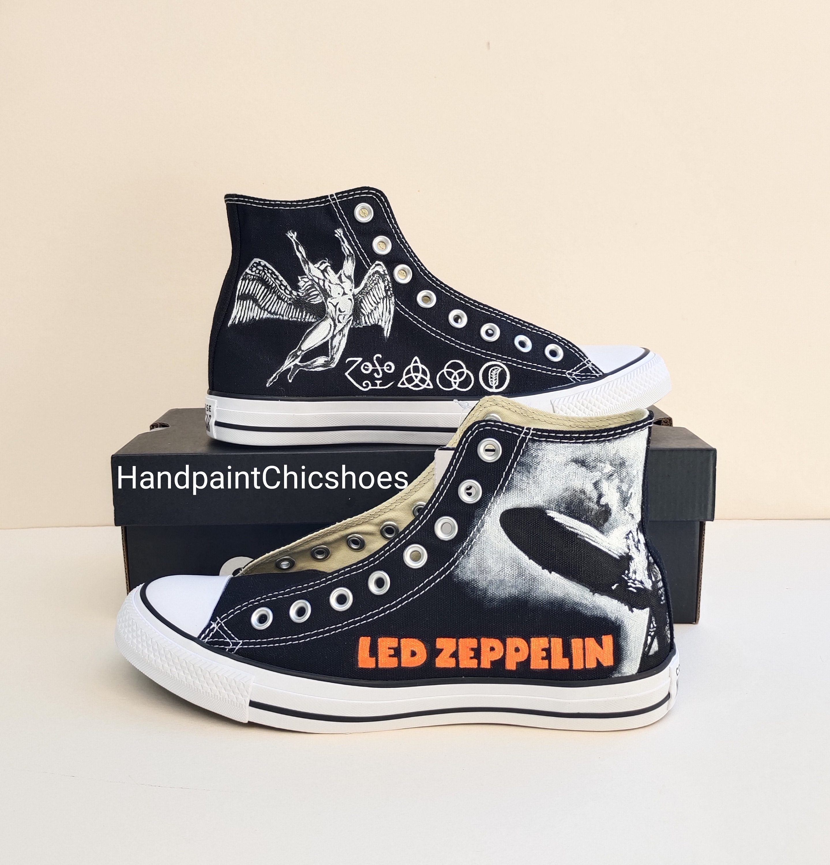 Cenar Descenso repentino seguramente Hand Painted Led Zeppelin High Top Converseled Zeppelin - Etsy