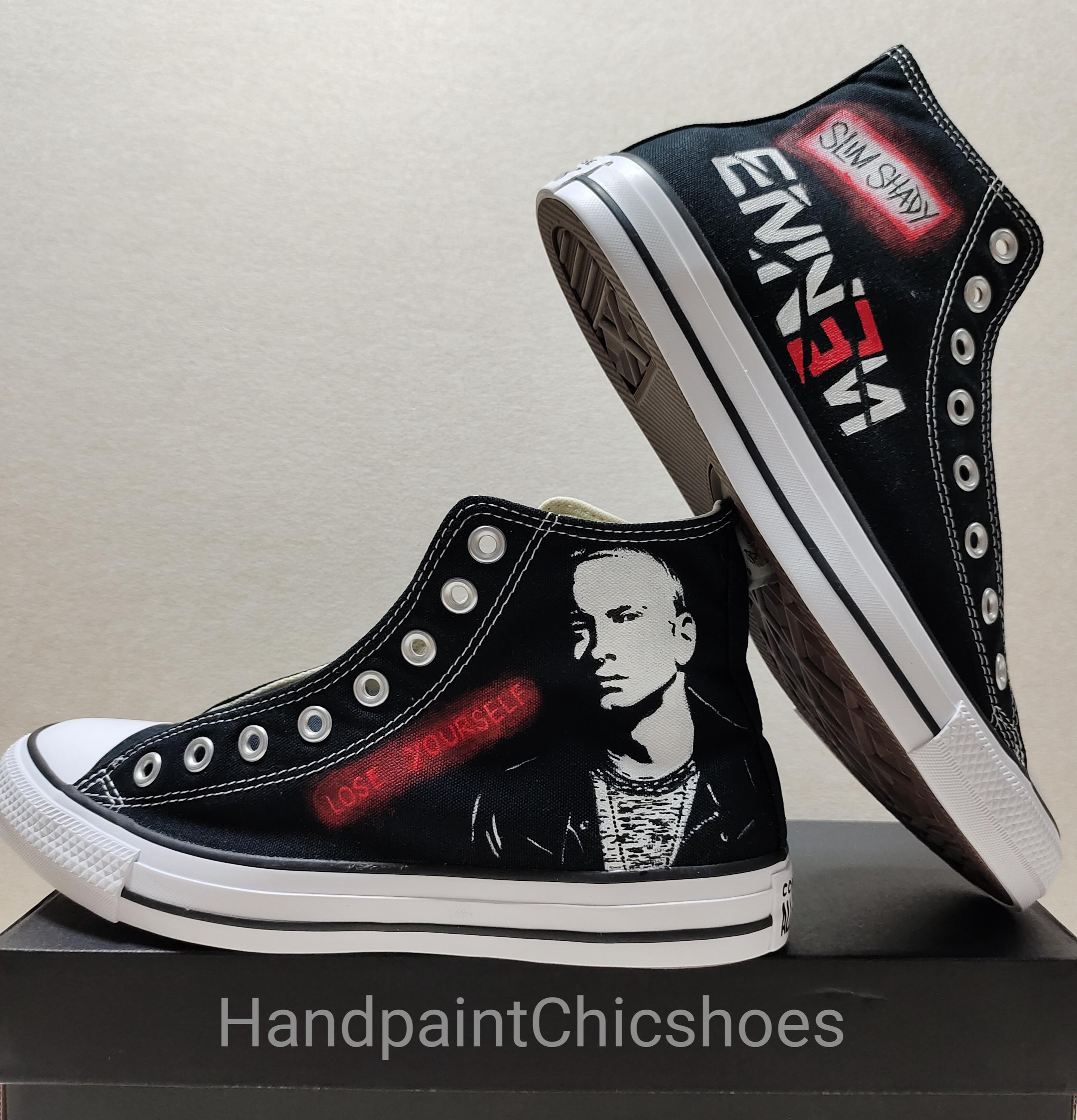 Hand Painted Eminem Converse Hi Top rap Eminem Converse custom Black Converse gifts for Friends rap Concert Shoes Etsy