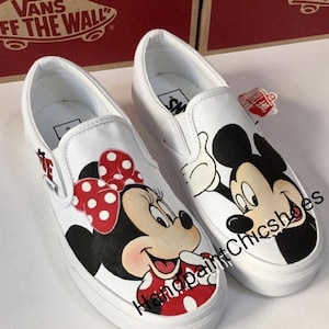 Mickey and Minnie shoes,Disney paint,Disney Vans,Disney Trip,Mickey Minnie Vans,Hand painted Mickey Minnie slip on,Gifts for Christmas