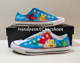 Handpainted Little Mermaid Converse Shoes, Custom Disney Gift