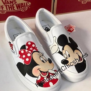 Mickey and Minnie shoes,Disney paint,Disney Vans,Disney Trip,Mickey Minnie Vans,Hand painted Mickey Minnie slip on,Gifts for Christmas