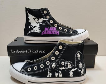 Custom Black Sabbath Shoes/ Hand Painted High Top Sneakers/ Personalized Heavy Metal Fan Gift