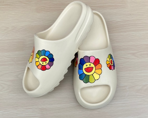 Hand Painted Murakami, Inspired Murakami Slides, Yeezy Slides