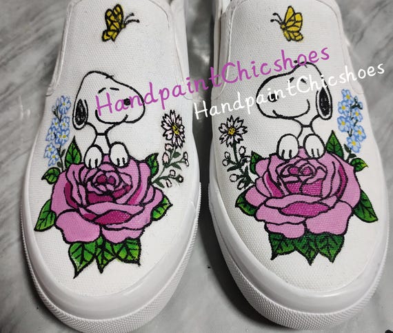 Hand-painted Floral Dog Slip-on Vans: Custom Canvas Sneakers UK