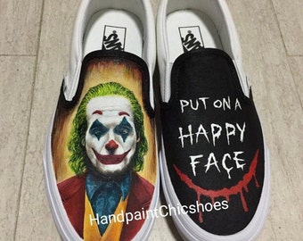 Joker Vans,Joker portrait,Joker painted shoes,Joker 2019,Put on a happy face,Joaquin Phoenix,Custom order,Joker inspired,Handpaintchicshoes