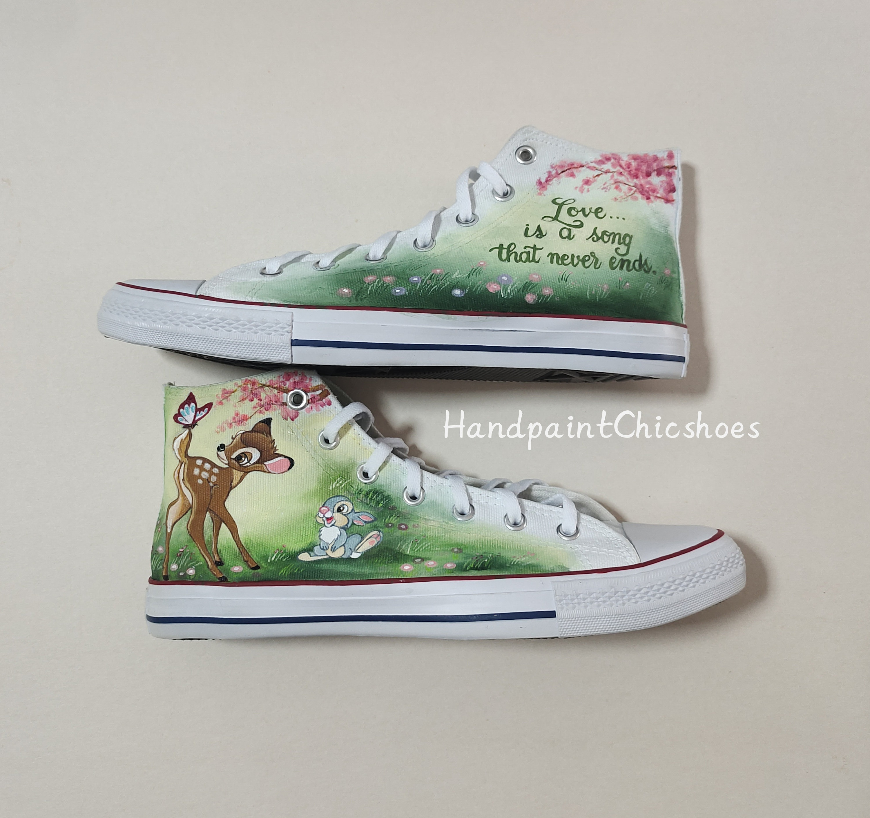 Hand-painted Disney Bambi Converse, Custom High Tops - Etsy