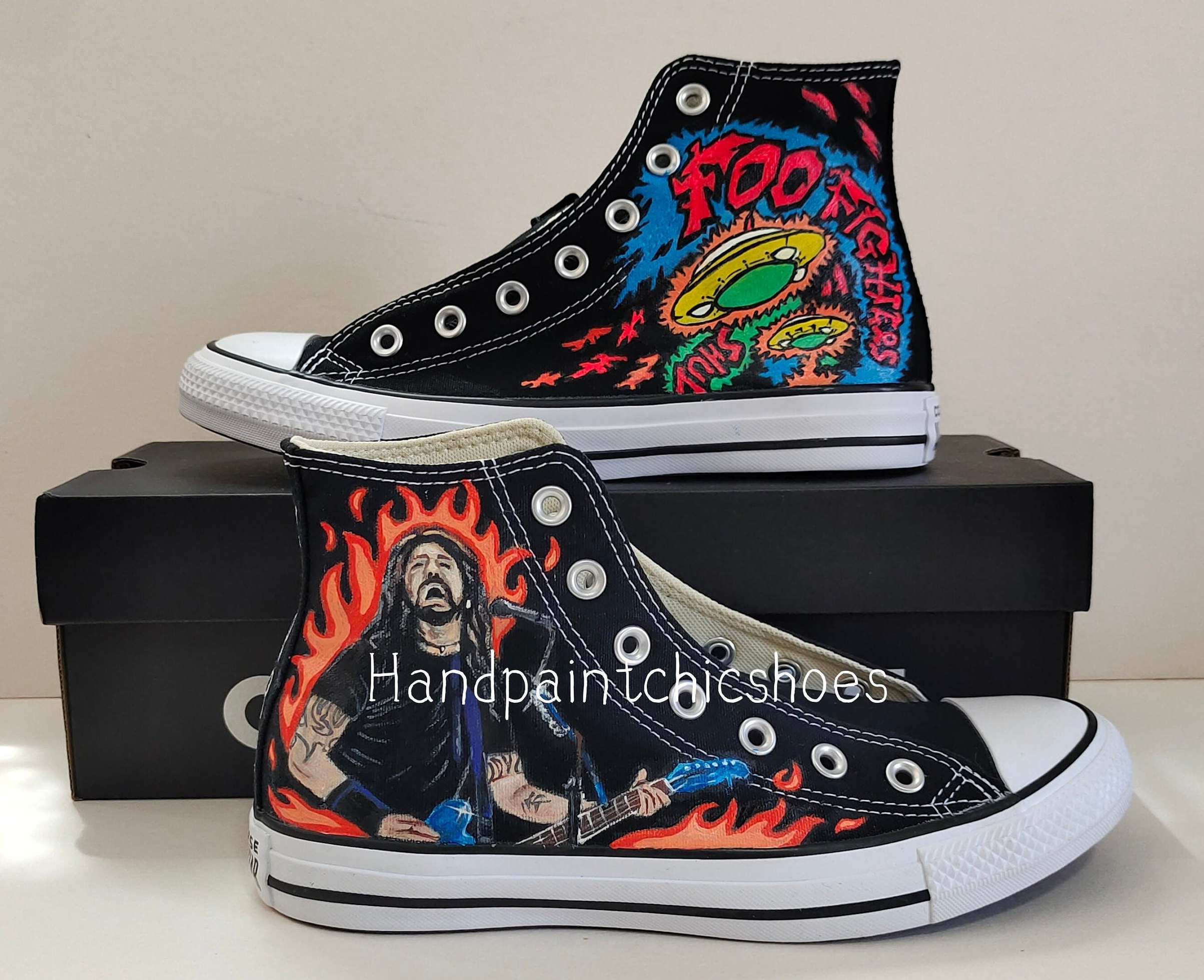 Embotellamiento Norma pedal Handpainted Foo Fighters Converse High Top/foo Fighters Shoes/ - Etsy