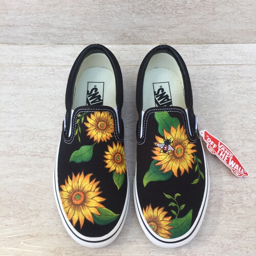 Black Sunflower and Bee Painted 