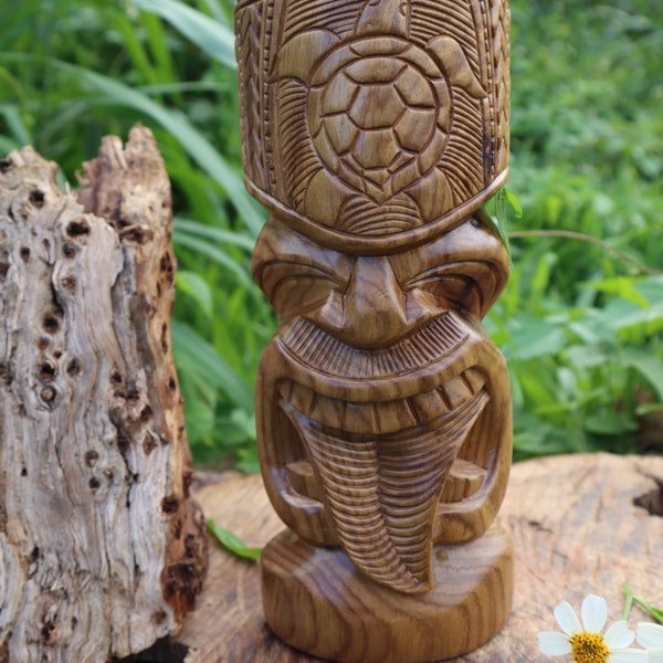 9" KANALOA TIKI, sculpture sur bois hawaïenne personnalisée de Dieu Tiki, sculpture hawaïenne, statue, sculpture sur bois, tête tiki, homme tikis, fabriqué à Hawaï