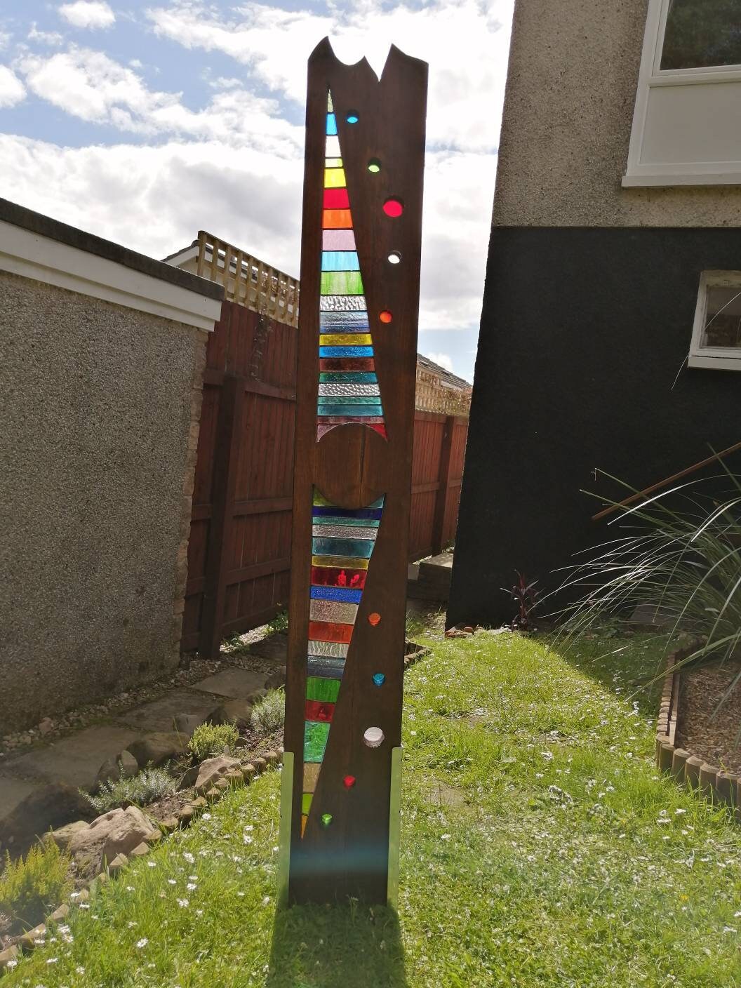 Large Stained Glass reclaimed wood art garden sculpture Etsy