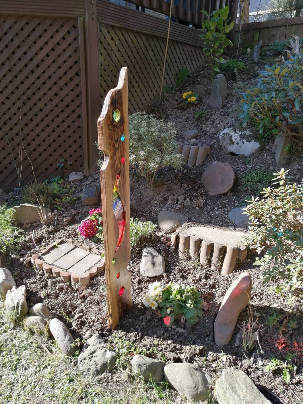 Stained glass reclaimed wood art garden sculpture Etsy