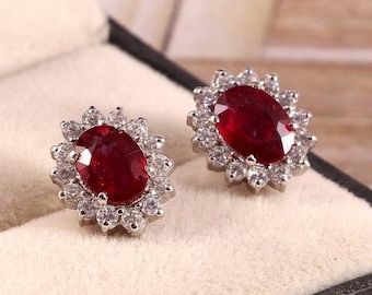 Natural Ruby Earrings, Stud Earrings, Stud Earrings, 925 Sterling Silver, Gift for Her