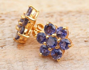 Natural Iolite Earrings, 18k Gold Plated Sterling Silver, Jewelry Earrings, Gemstone earring