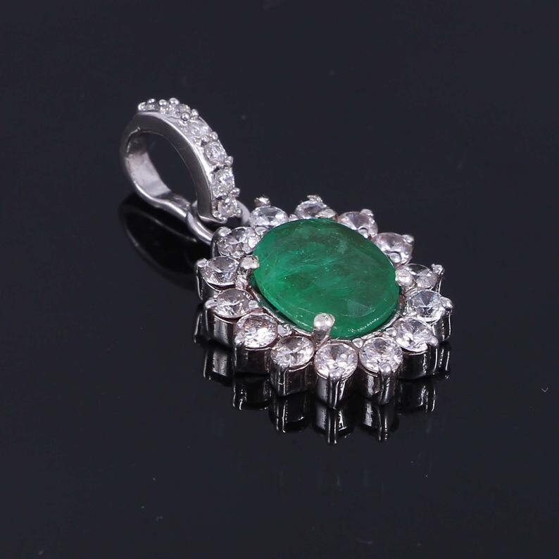 Natural Emerald Pendant Genuine Emerald Pendant 925 Sterling | Etsy