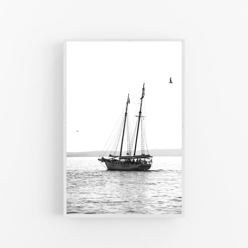 Black and White Minimalist White Boat Modern Large Wall Art Etsy
