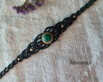 Collection of black macramé bracelets with stones, Handmade jewelry, Macramé bracelets with stones, Boho hippy macramé women's bracelets