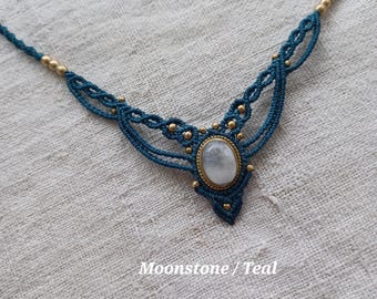 Nuova collana girocollo in macramè/collana boho fatta a mano con pietra naturale/pietra di luna, larimar, corniola, labradorite