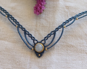 Collar de gargantilla azul con piedra lunar, collar de cristal, collar de gargantilla de piedras preciosas, joyería de piedra lunar, regalo para ella, collar boho mujeres