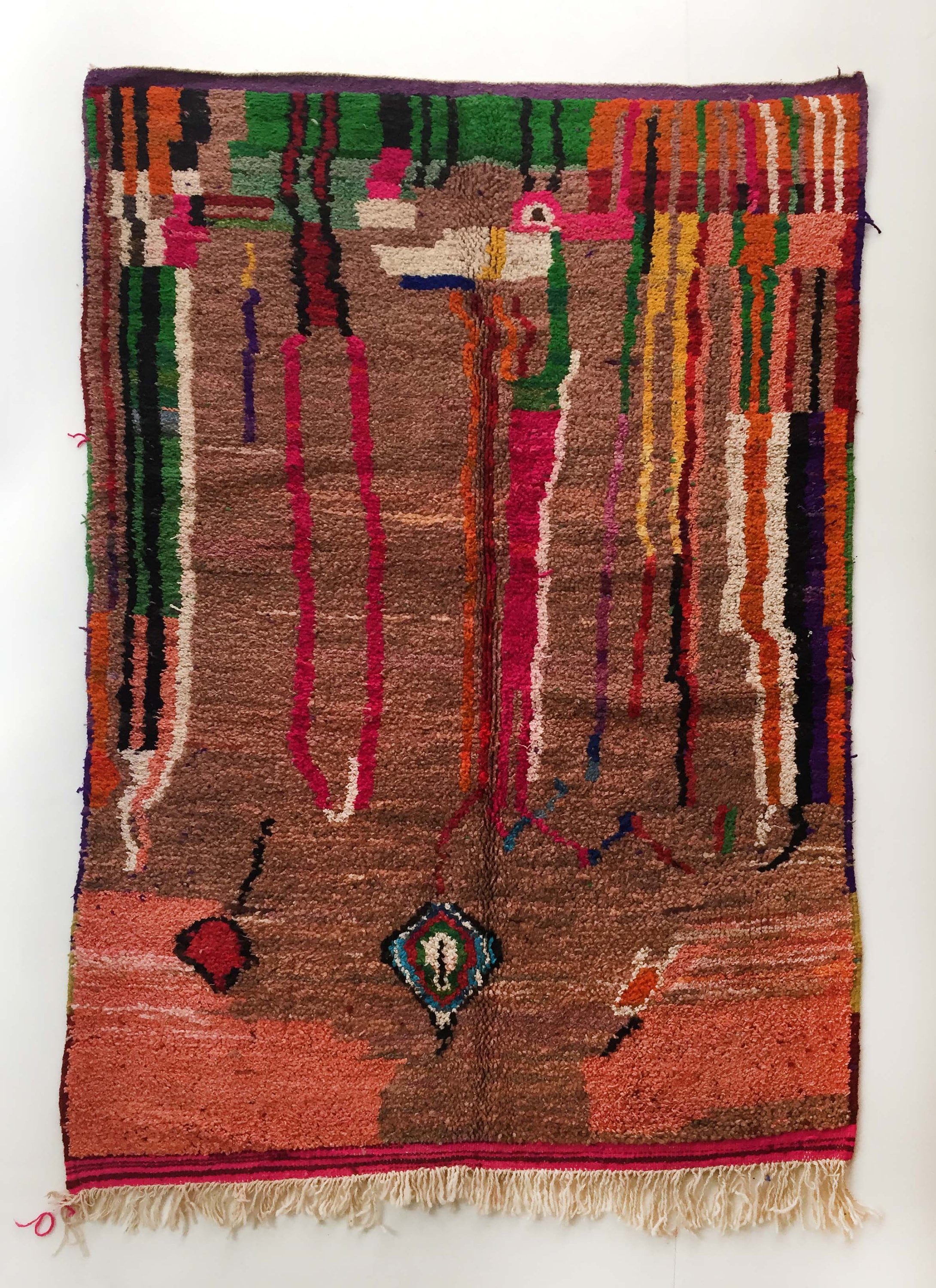 Tapis Berbère Marocain Boujaad Ocre à Motifs Colorés 237x150cm