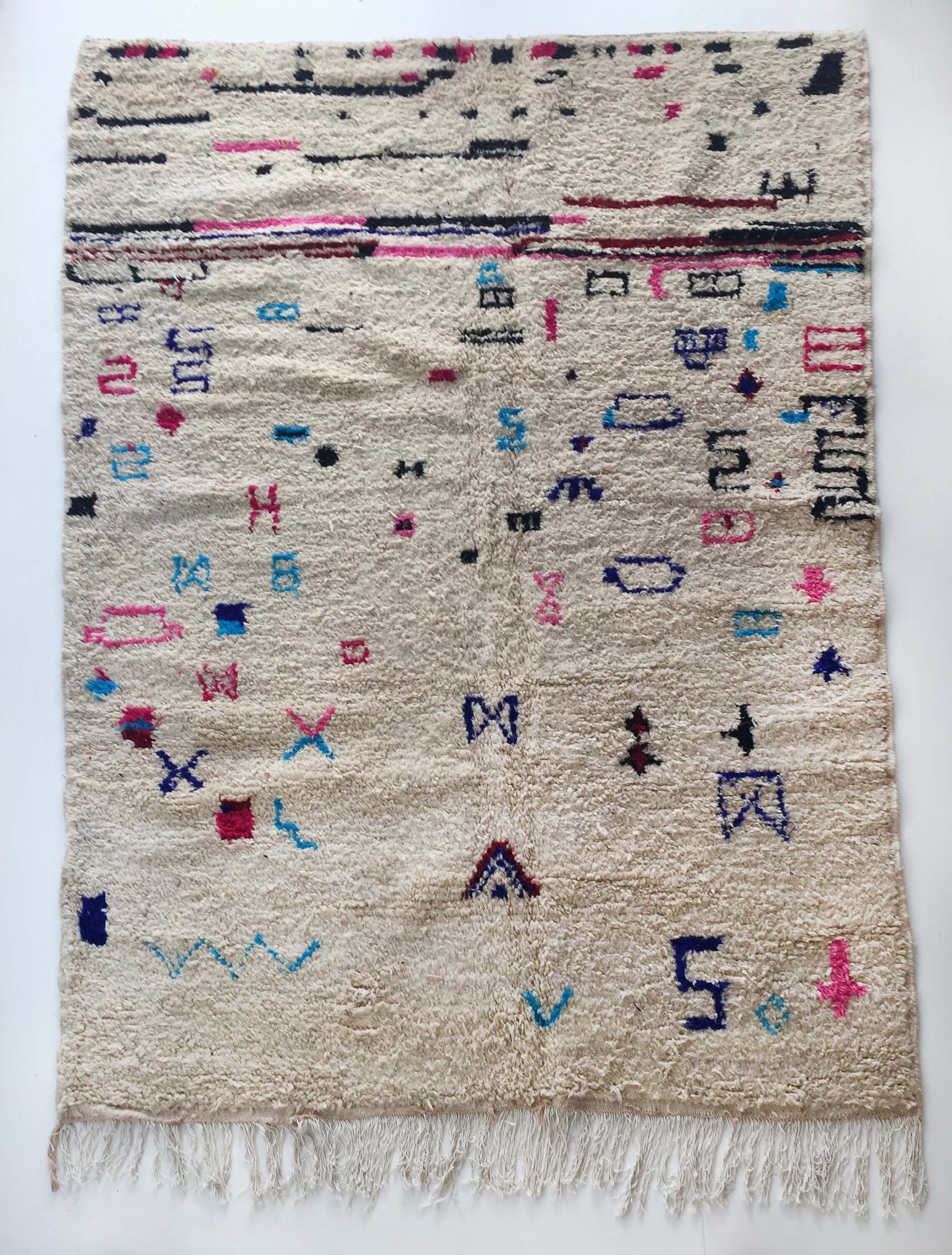 Tapis Berbère Azilal Écru à Petits Motifs Colorés 290x201cm