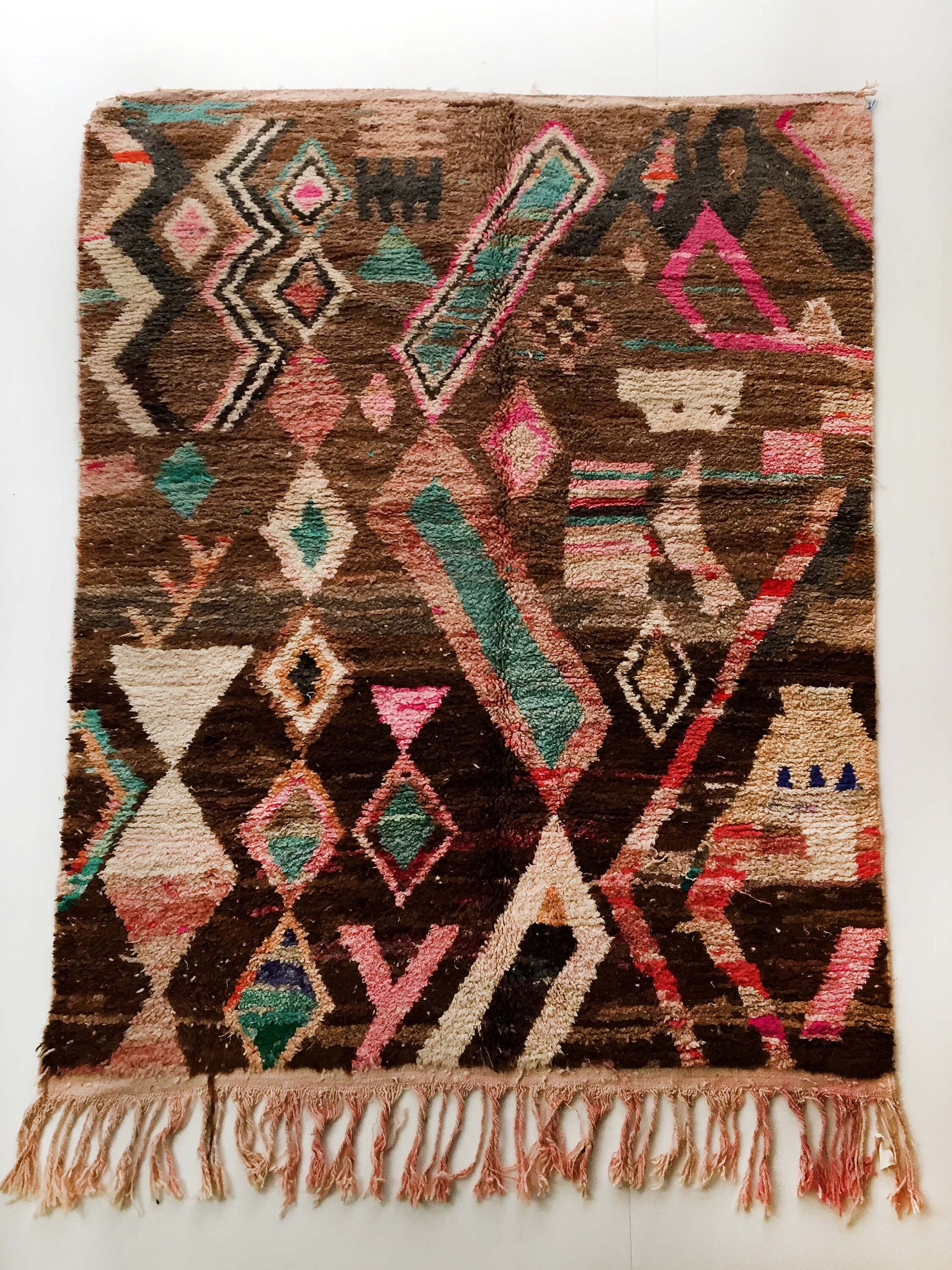 Moroccan Berber Carpet Boujaad Brown With Colorful Patterns Etsy UK