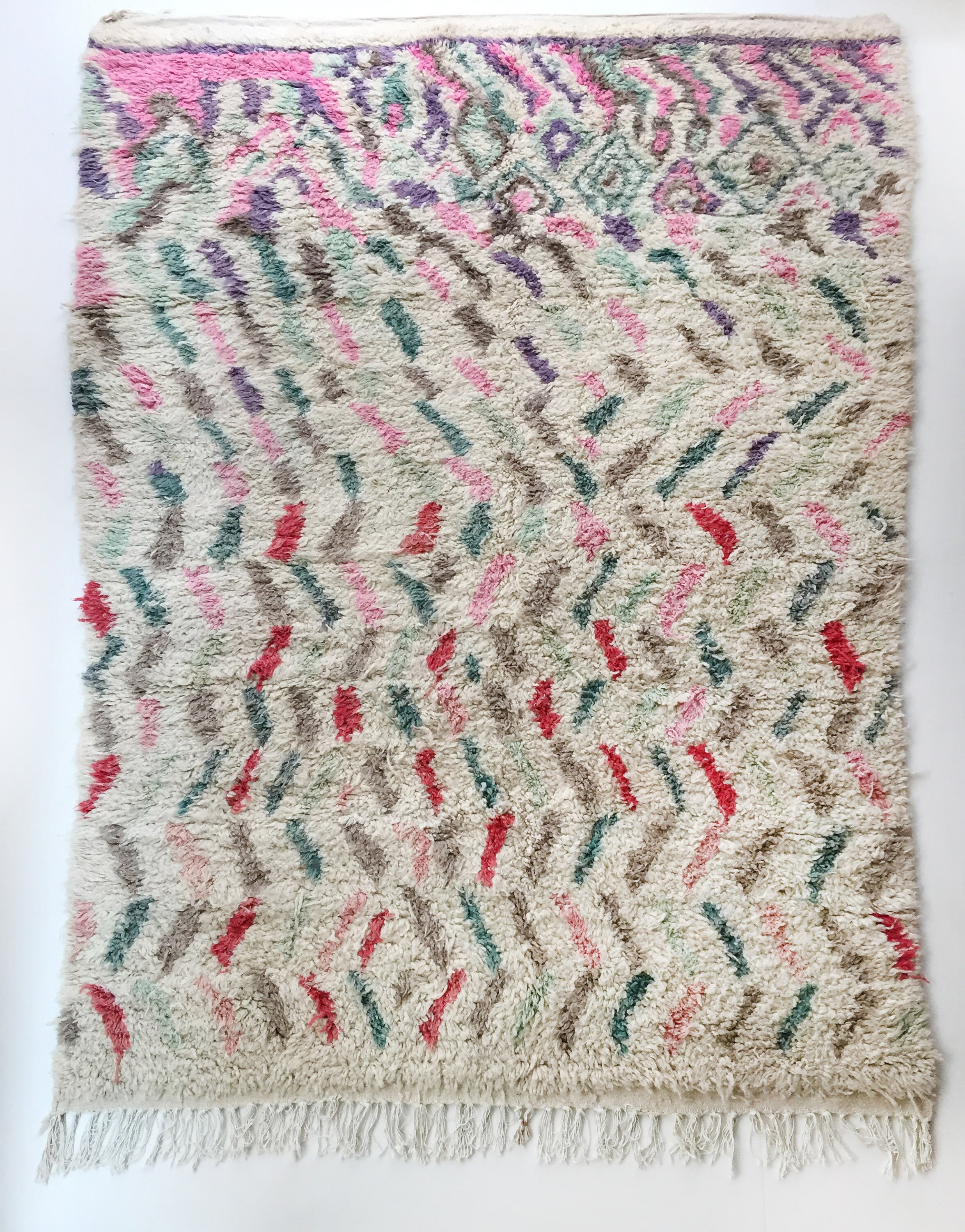 Tapis Berbère Boujaad Écru à Motifs Graphiques Colorés 290x192cm