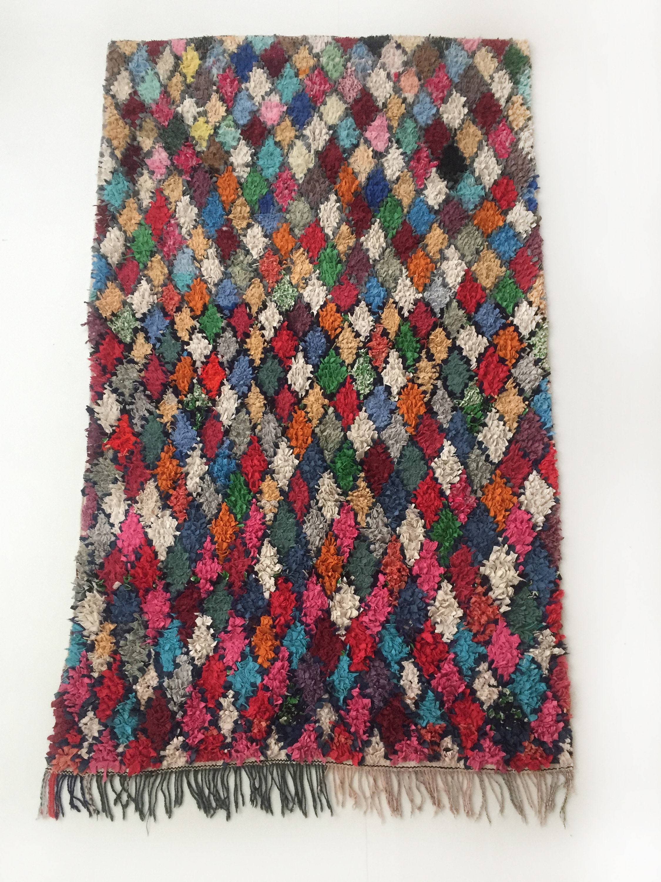 Tapis Berbère Marocain Boucherouite à Losanges Multicolor 214x123cm