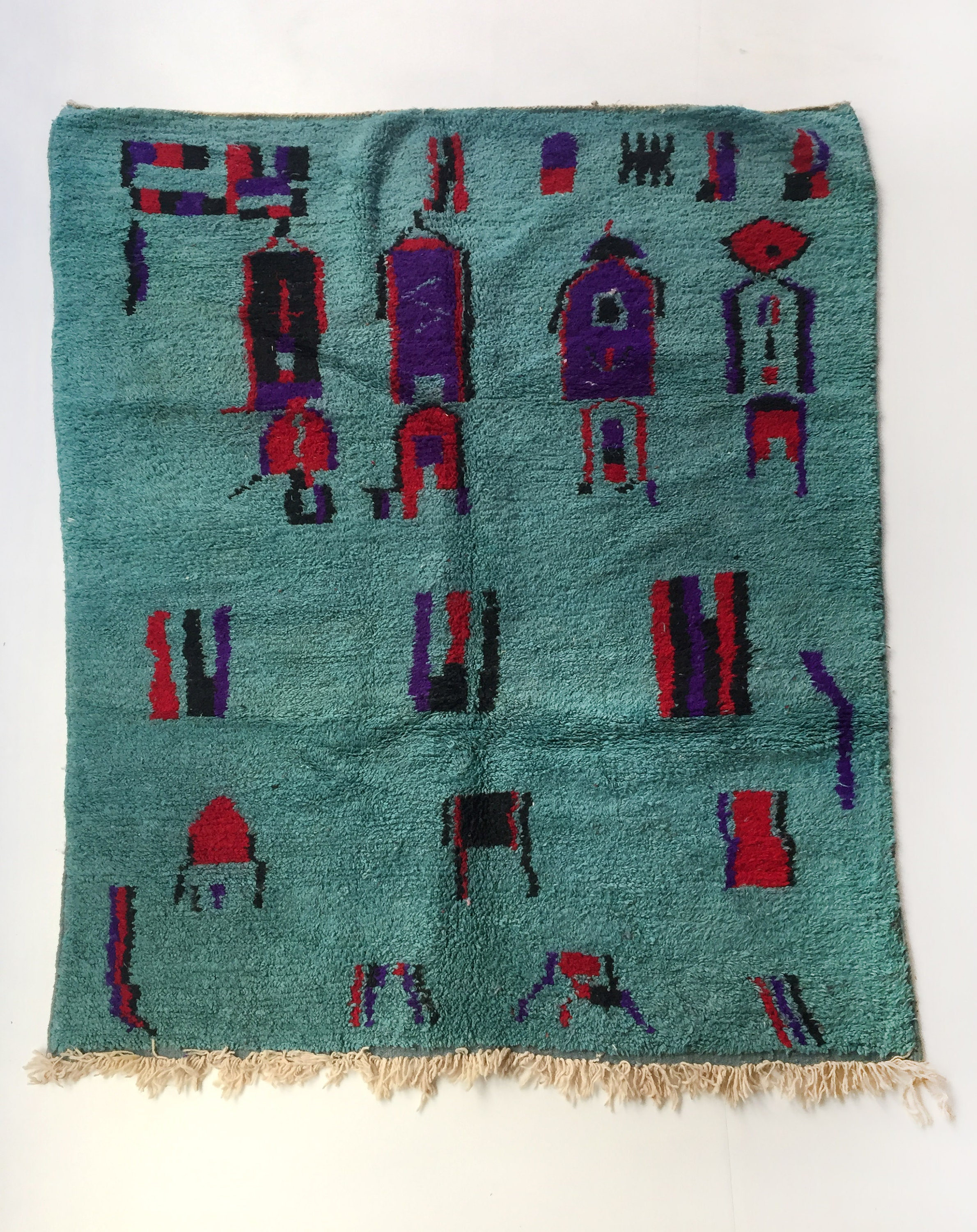 Tapis Berbère Boujaad Bleu à Motifs Colorés 210x160cm