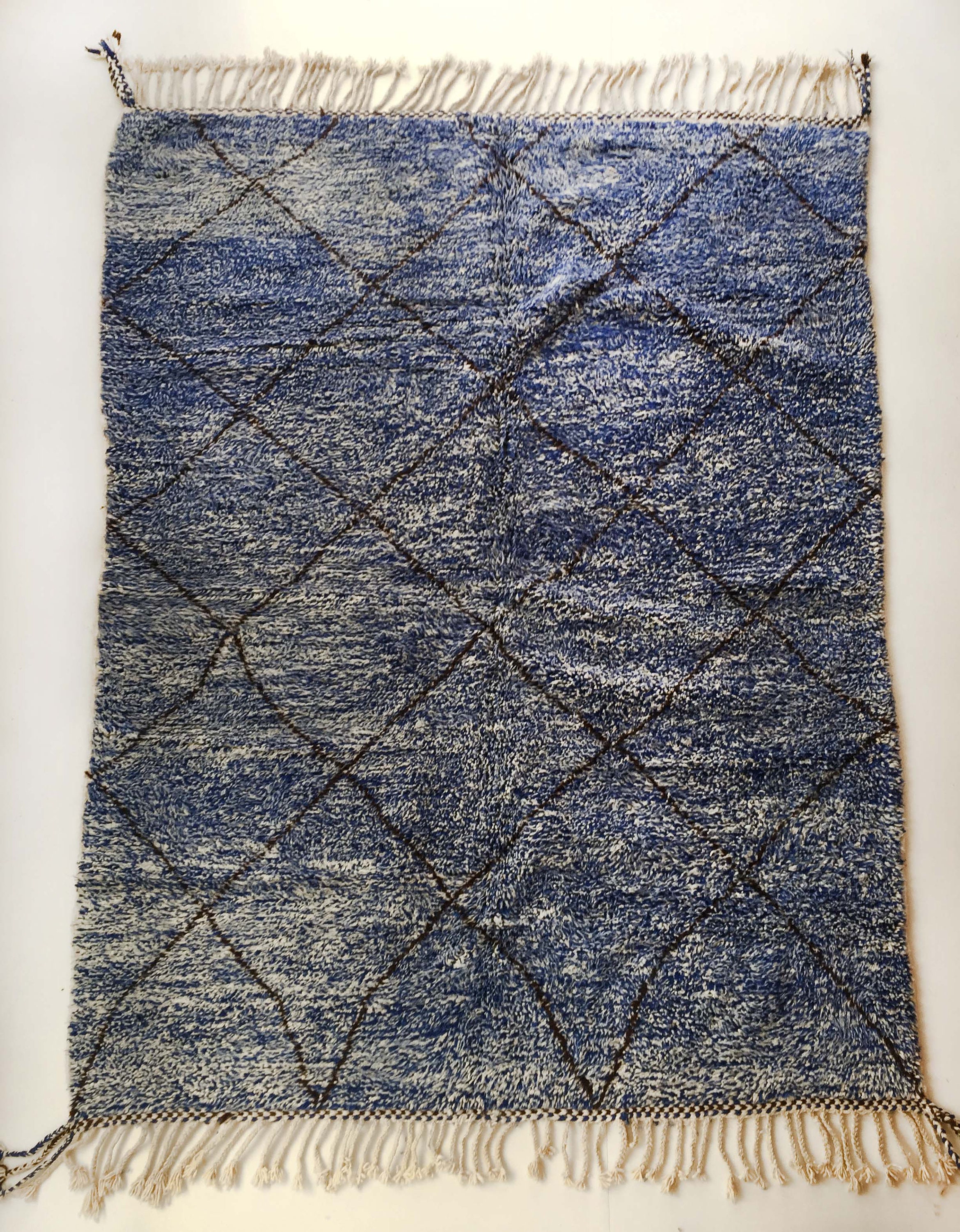 Tapis Berbère Beni Ouarain Bleu Chiné à Losanges Bruns 289x211cm