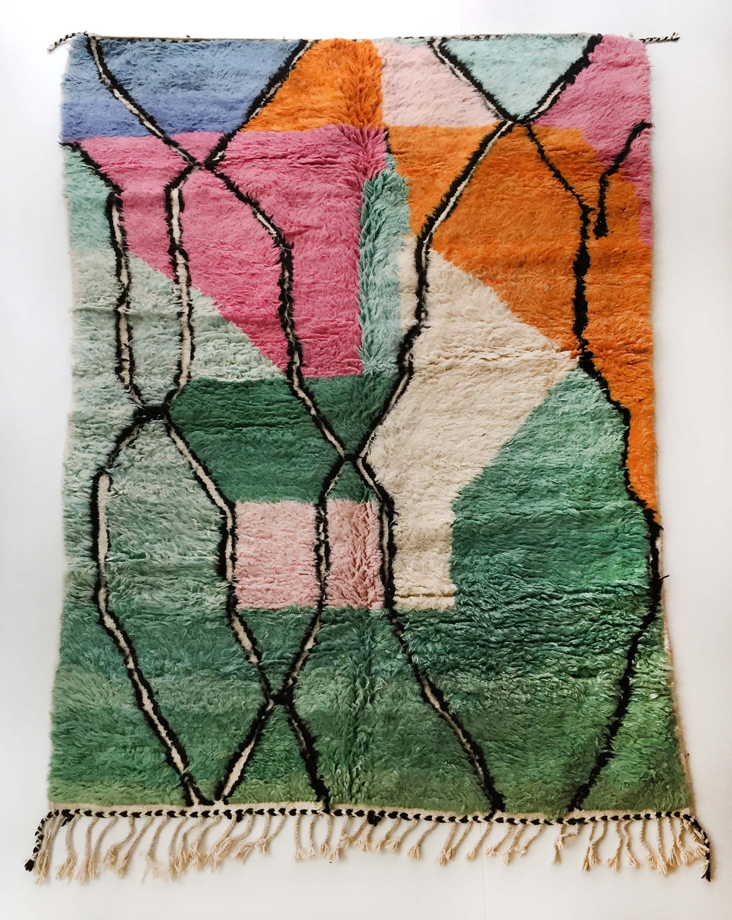 Tapis Berbère Marocain Beni Ouarain à Aplats Colorés et Motifs Gravés 287x187cm