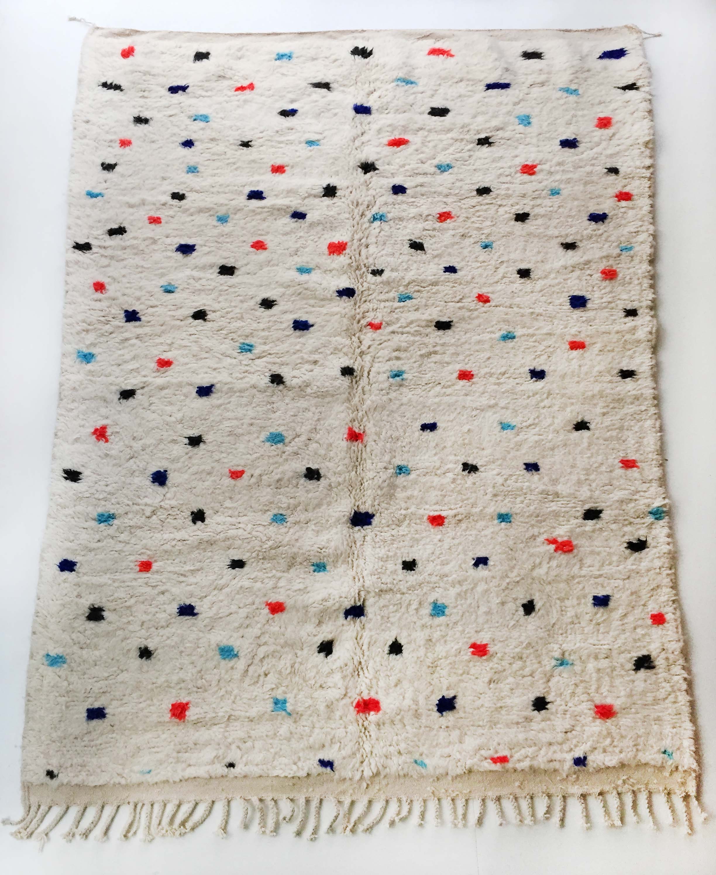 Tapis Berbère Beni Ouarain Écru à Pois Colorés 300x206cm