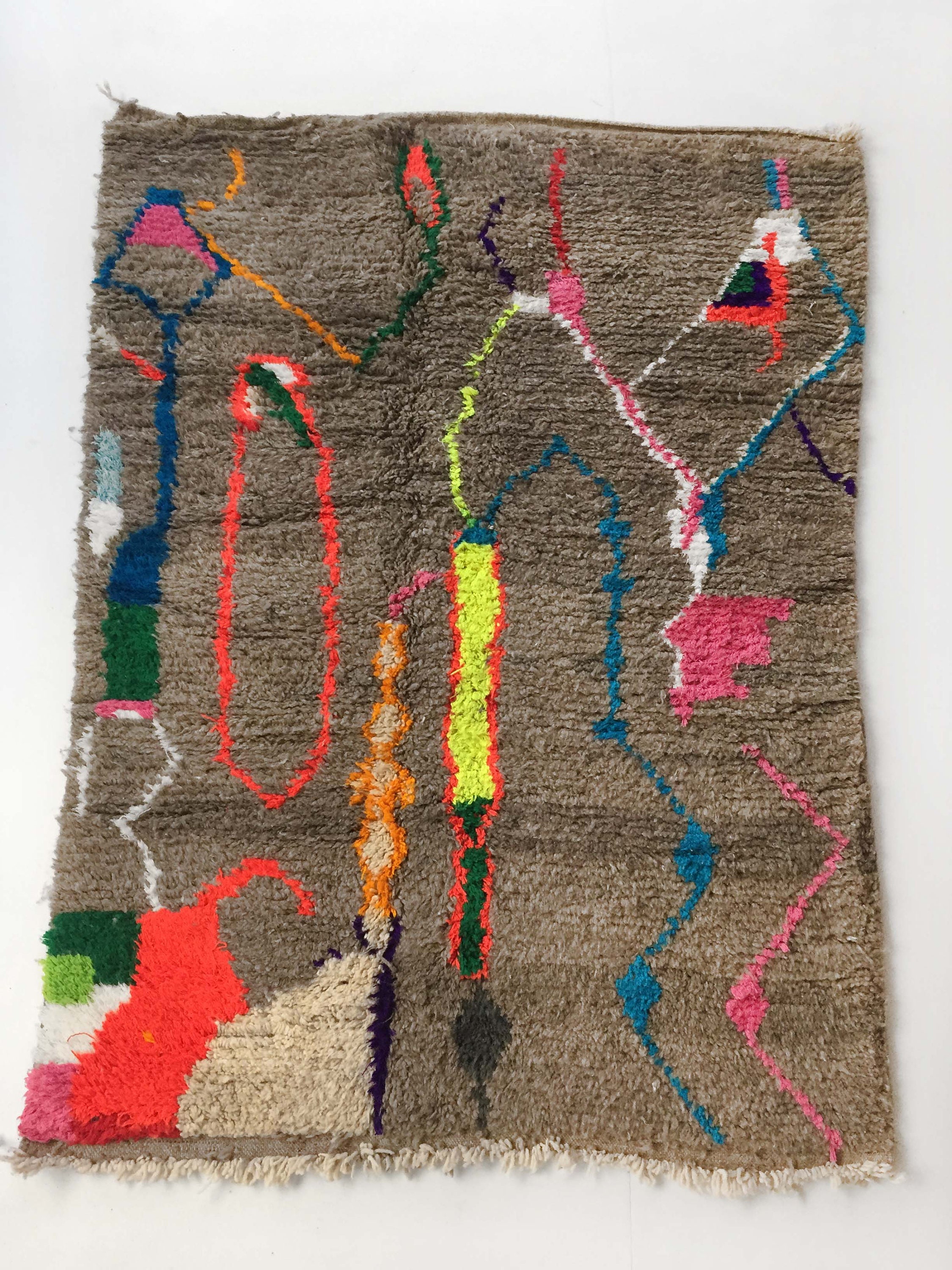 Tapis Berbère Azilal Brun à Motifs Colorés 228x158cm