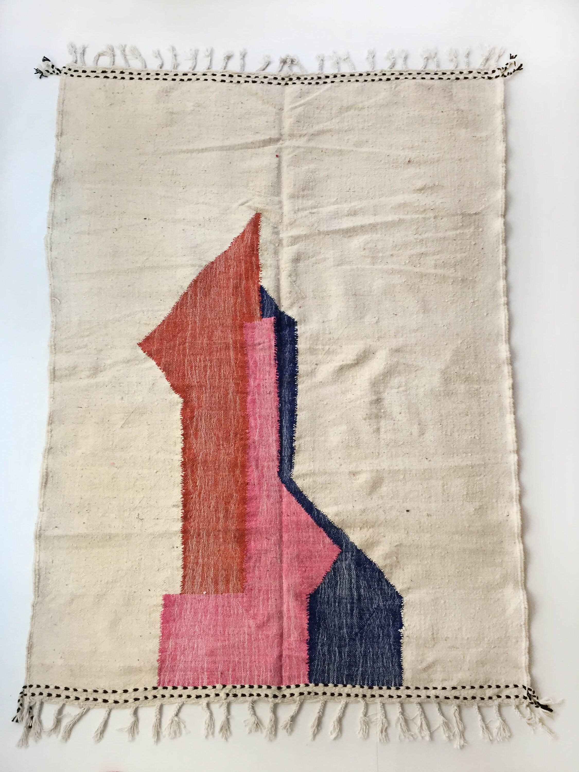 Kilim Berbère Marocain Écru à Motifs Colorés 278x192cm