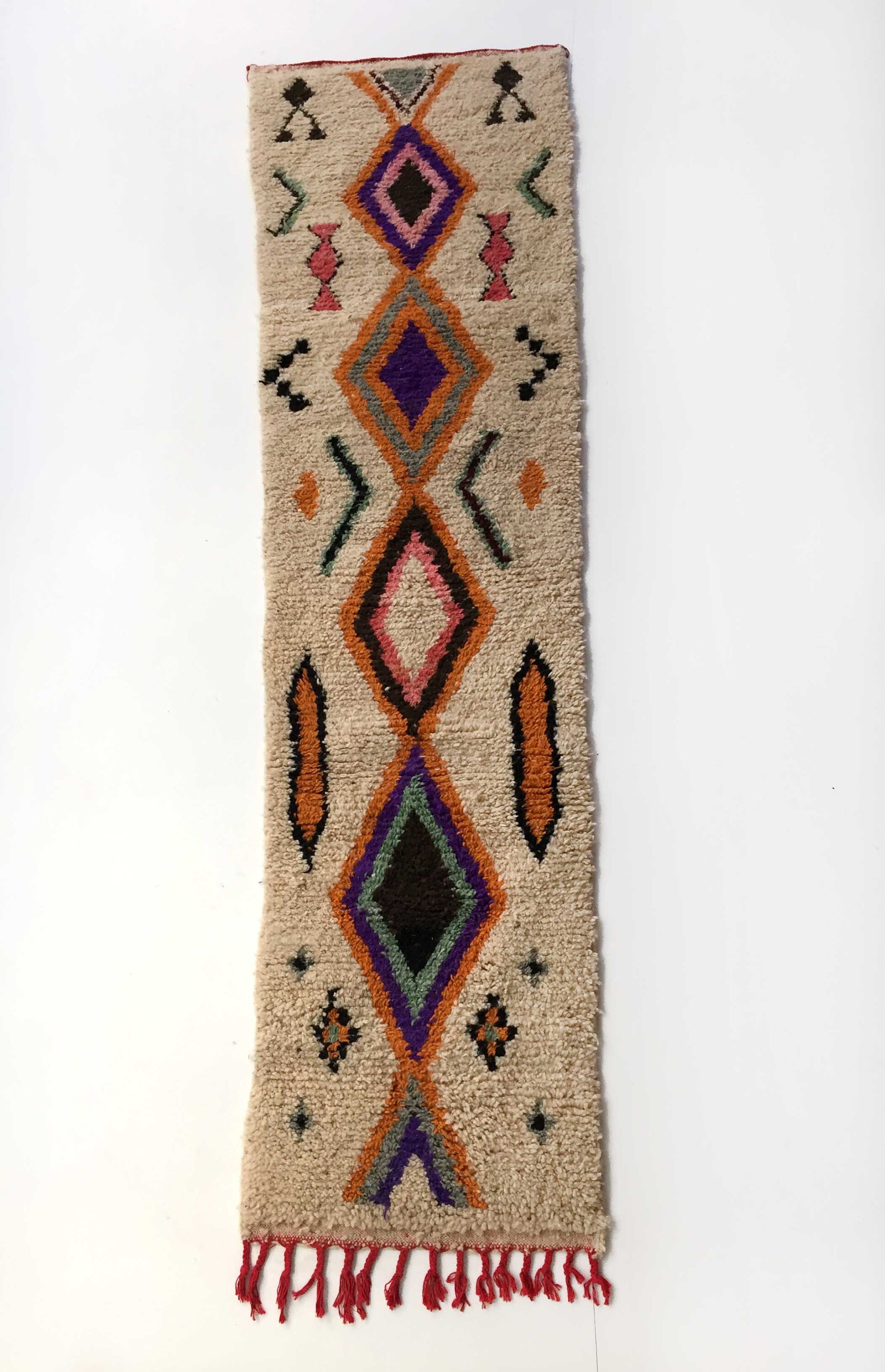 Tapis Berbère Boujaad Beige Couloir à Motifs Colorés 293x72cm