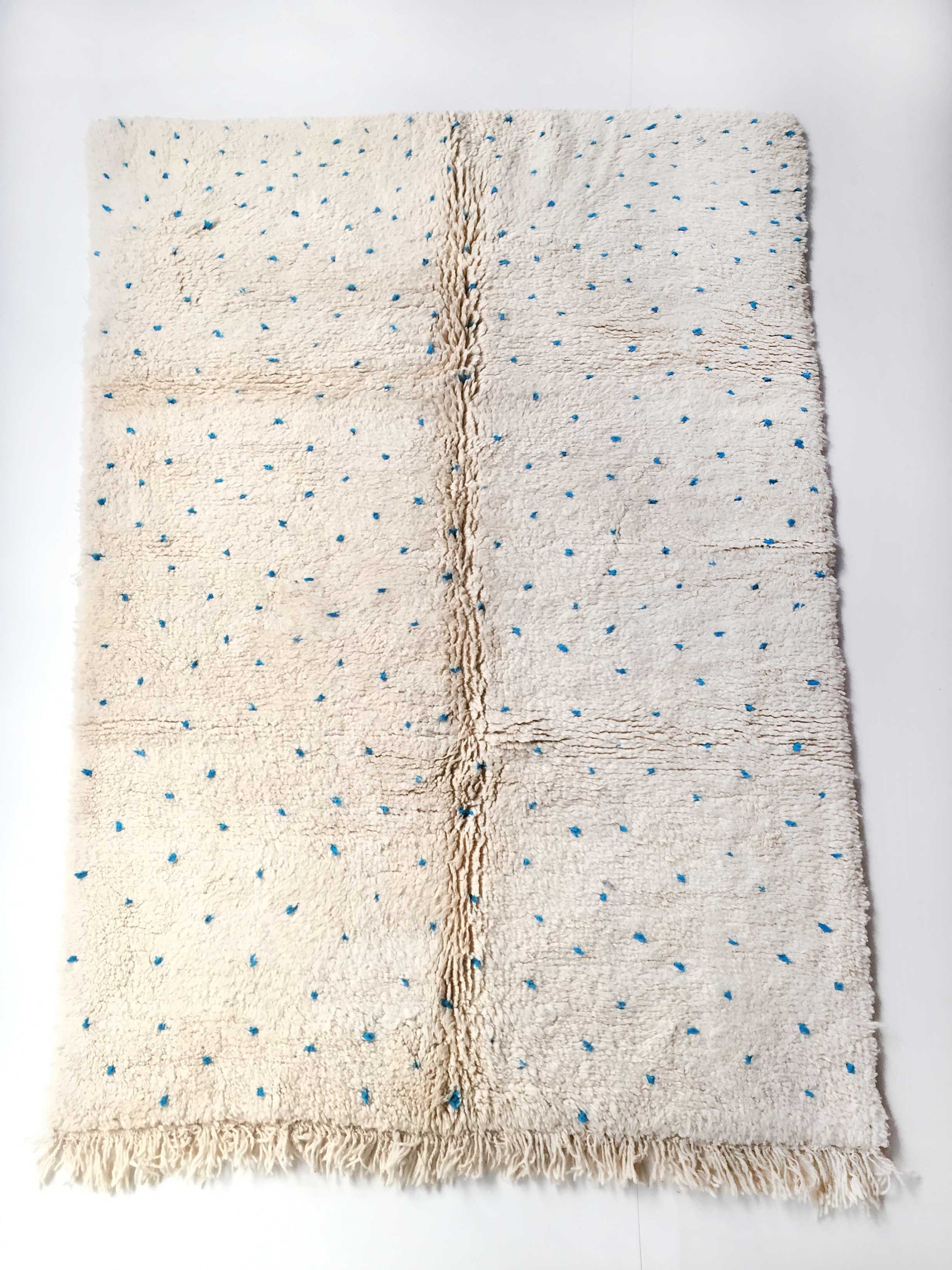 Tapis Berbère Marocain Beni Ouarain à Pois Bleu Turquoise Neuf 2, 47x1, 60M