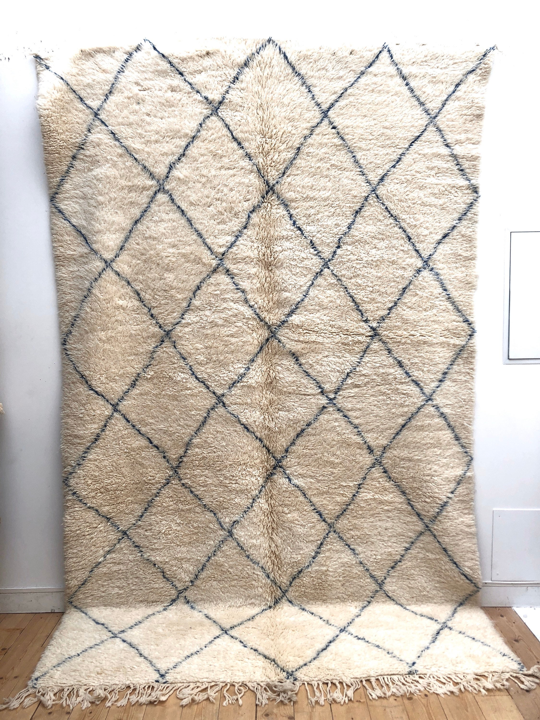 Tapis Berbère Marocain Neuf Marmoucha à Losanges Bleu Indigo 3, 18x1, 95M