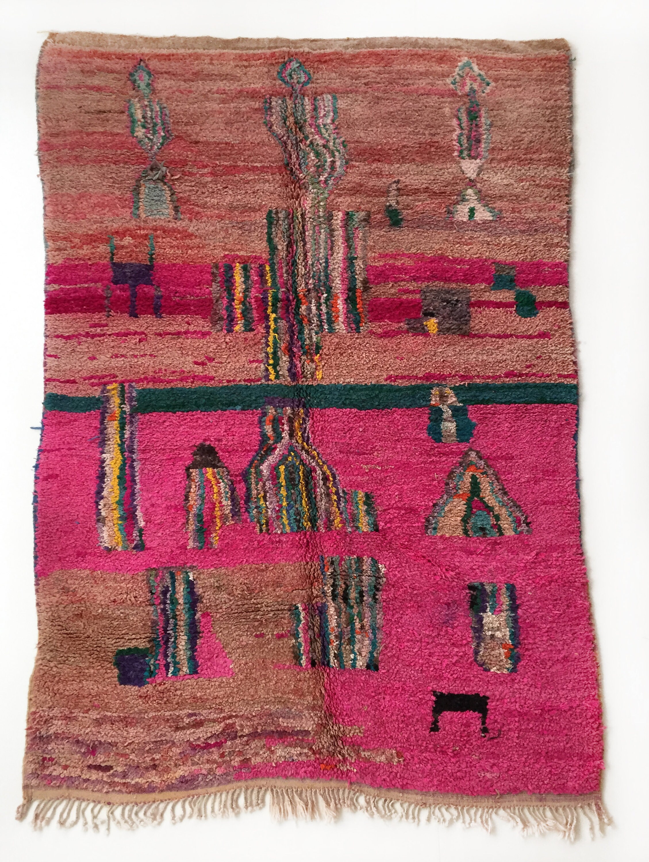 Tapis Berbère Boujaad Rose à Motifs Colorés 252x168cm