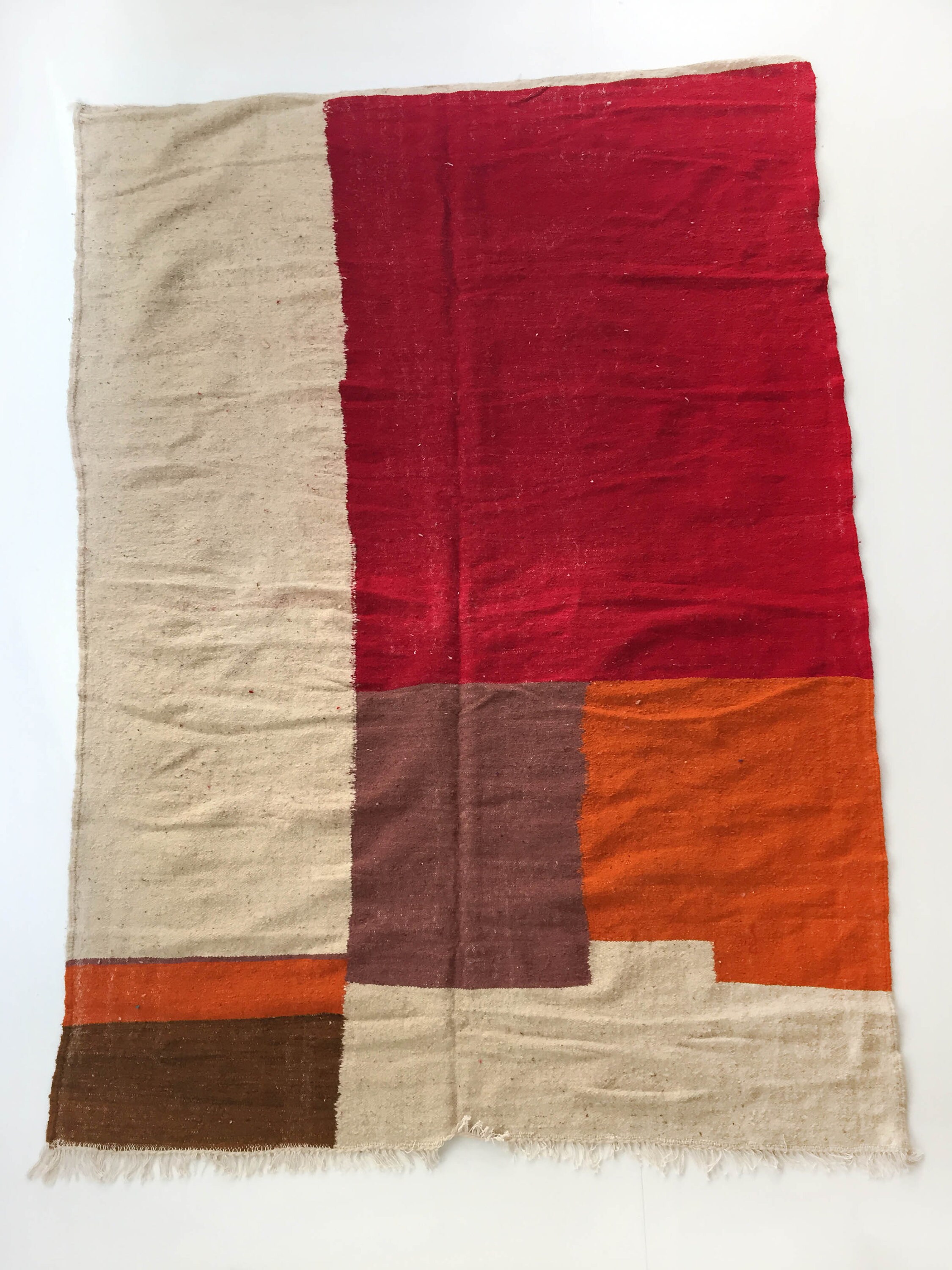 Kilim Berbère Marocain Écru à Aplats Colorés 289x186cm