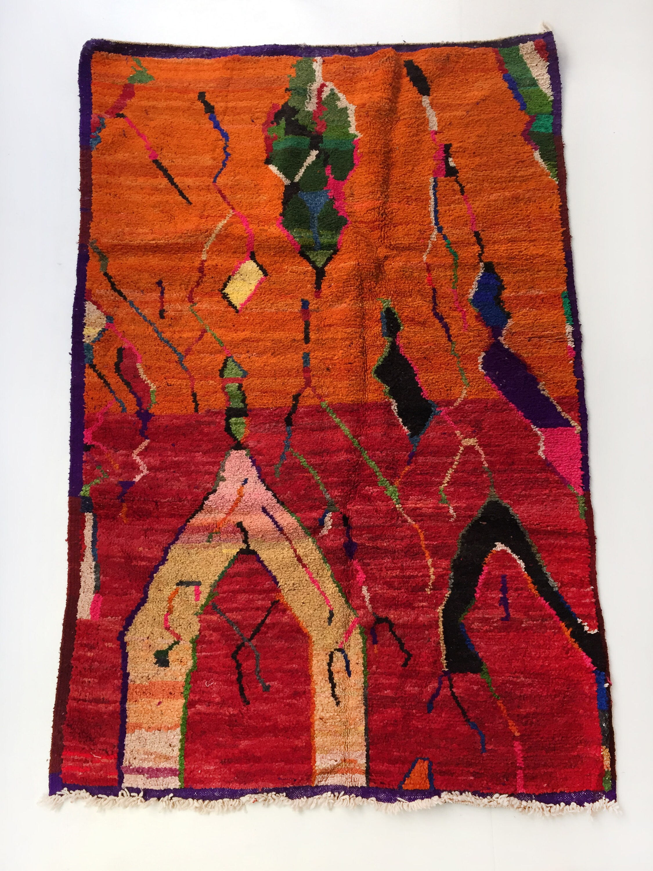 Tapis Berbère Boujaad Orange et Rouge à Motifs Colorés 247x160cm