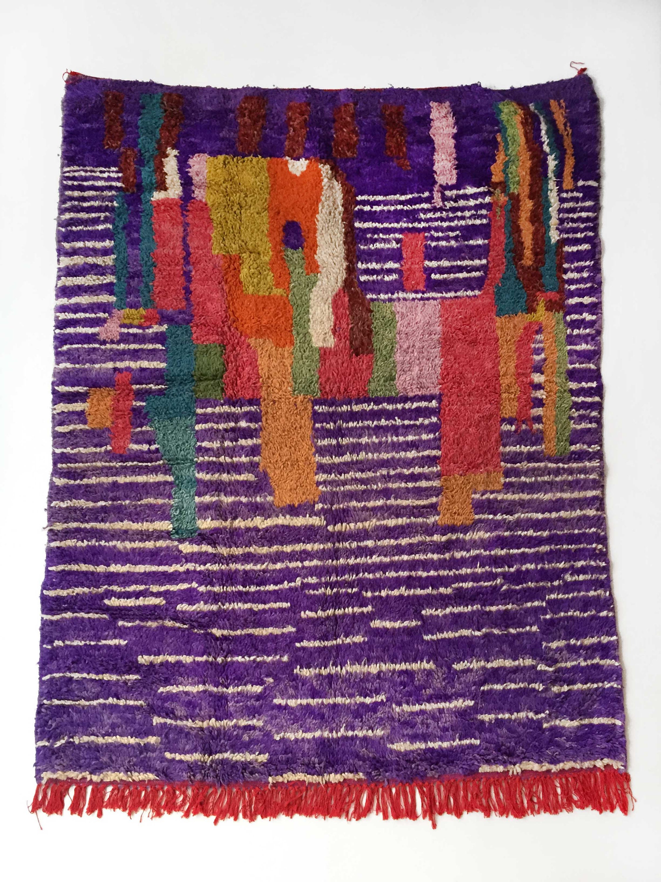 Tapis Berbère Boujaad Violet à Motifs Colorés 225x170cm