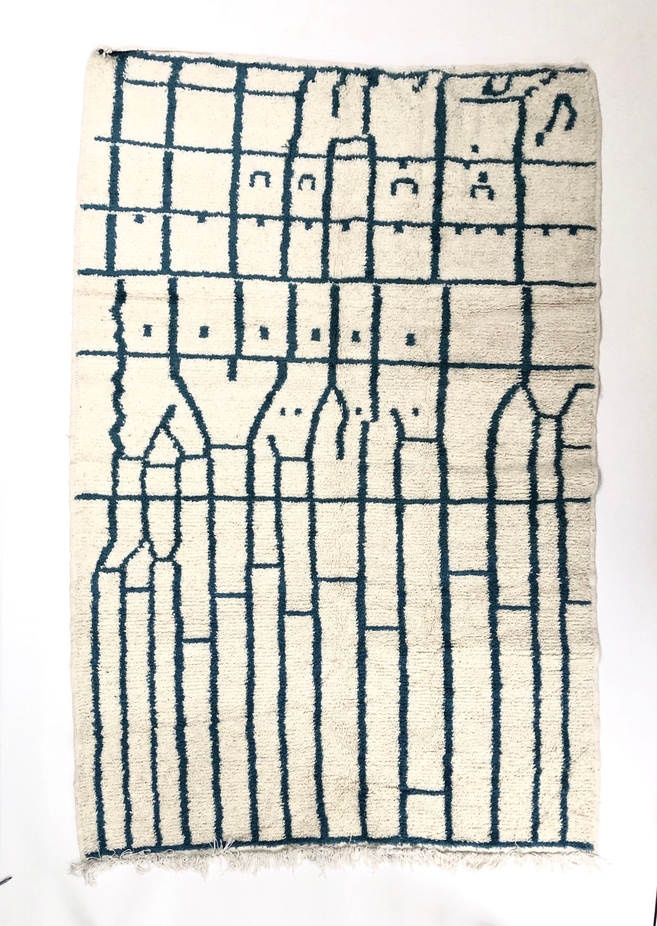 Tapis Berbère Marocain Azilal à Motifs Turquoise Neuf 2, 35x1, 57M