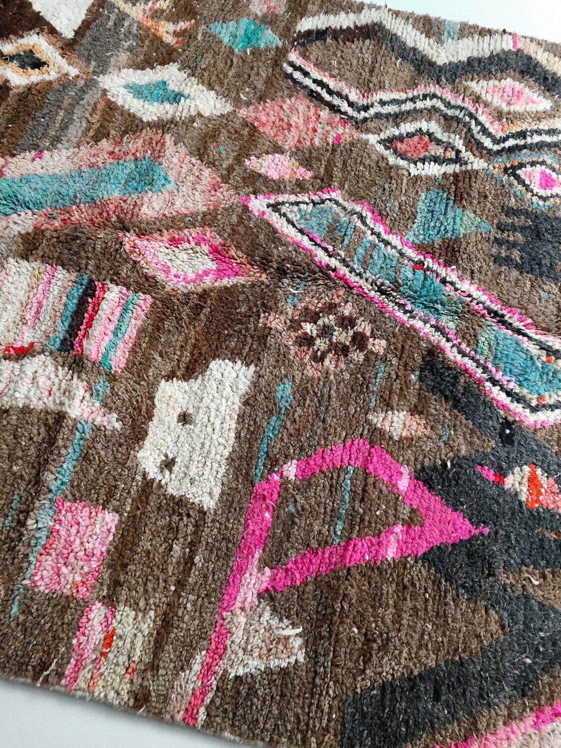Moroccan Berber Carpet Boujaad Brown With Colorful Patterns Etsy UK