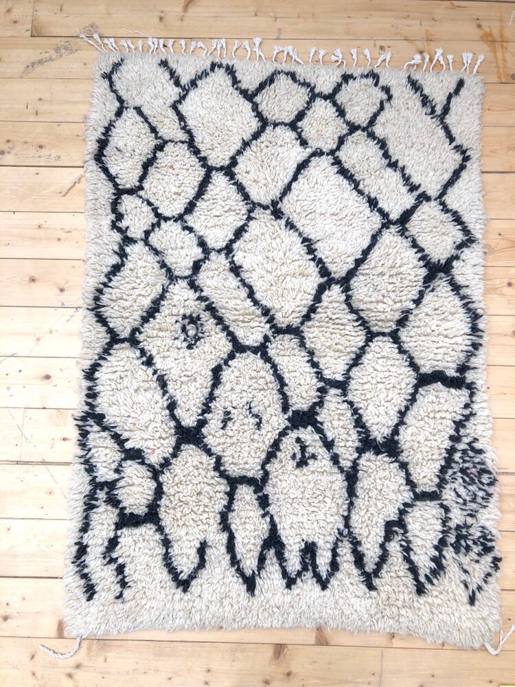 Tapis Berbère Marocain Boujaad Beige et Noir 1, 47x1, 05M