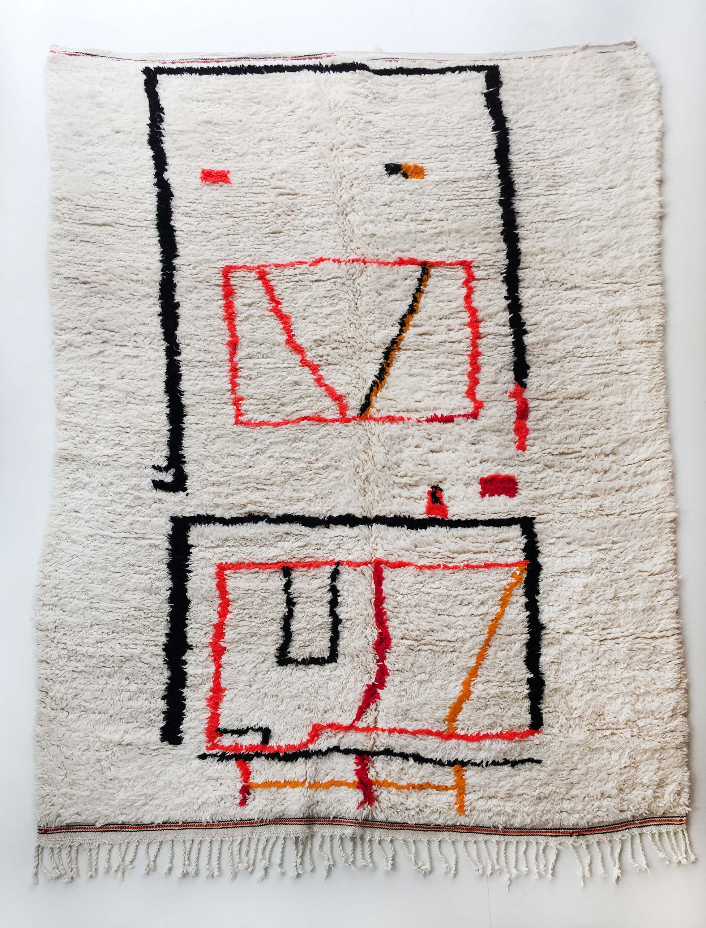 Tapis Berbère Marocain Azilal Écru à Motifs Colorés 276x192cm