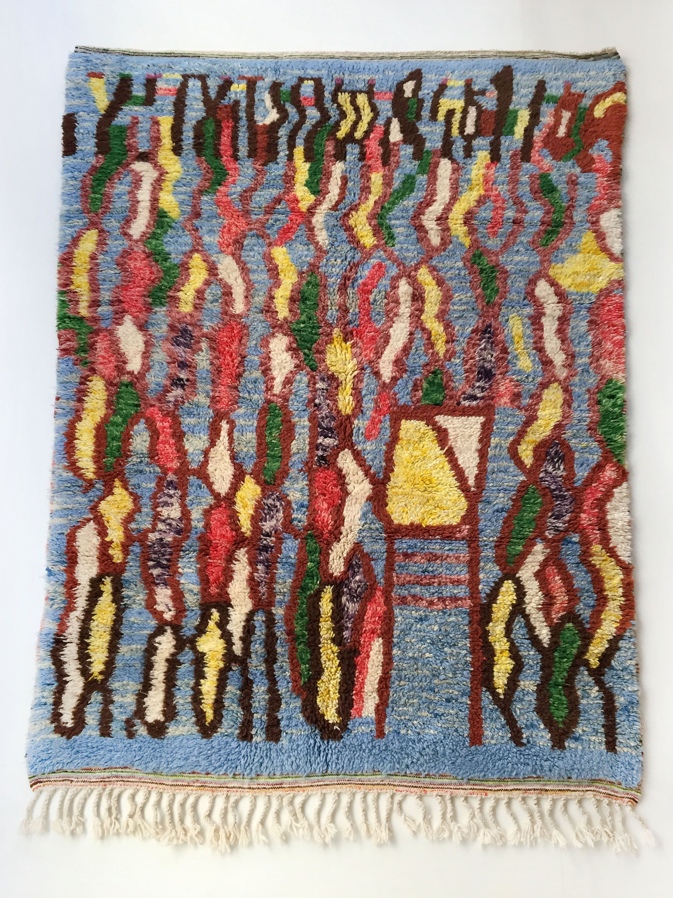 Tapis Berbère Boujaad Bleu à Motifs Colorés 258x163cm